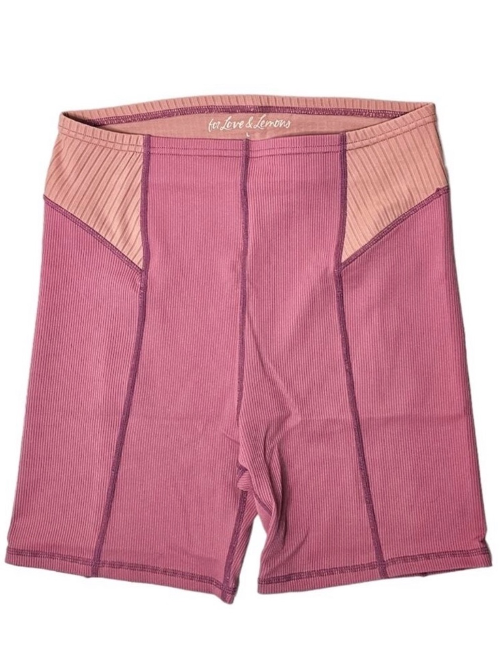 For Love And Lemons Two-Tone Dusky Pink Ribbed Bike Shorts